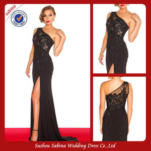 elegant dress - E0395 One Shoulder See Through Lace Elegant Black Evening Dress Porn  Chiffon Evening Dresses Online Shopping