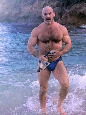 mature bald dude - Look at that Speedo Bear's snorkle!