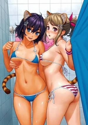 Fox Vicia Hairy Porn Bikini - The black haired neko girl in a blue bikini, the brown haired cat girl in  red stripped bikini.