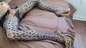 leopard pantyhose footjob - Crossdresser jerking off in leopard print pantyhose and heels - XVIDEOS.COM
