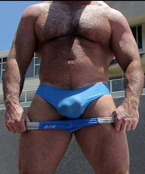 fat hairy bulge - Blue Speedo