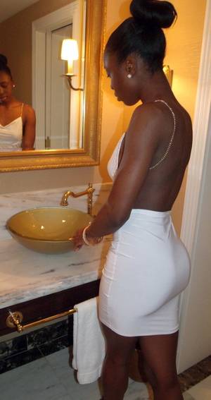 ebony bathroom - Ebony handsome girl in hot white tight dress have amazing big black ass and  lovely small