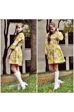 1960s Go Go Dress Sexy - Discover this look wearing Vintage Dresses, White Go Go Boots Boots, Olive  Green Earrings - vintage dress by fionaisabelle styled for Halloween - Get  Your ...