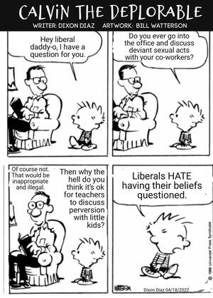 Calvin And Hobbes Gay Porn - And here I was thinking that Calvin pissing on a Ford logo was the lowest  one could go... : r/TheRightCantMeme