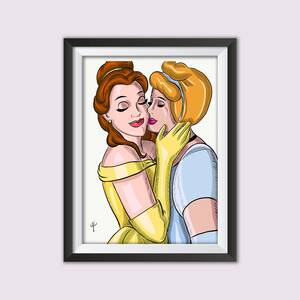 Cinderella Disney Princess Lesbian Porn - Belle and Cinderella Lesbian Couple Disney Fan Art Available - Etsy