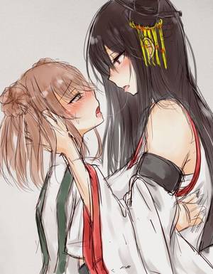 fantasy anime lesbian porn - they exchanging their own saliva. euyyy but nice!