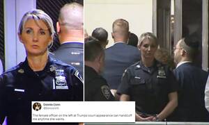 Female Officer Forced Porn - Hot' officer guarding door outside Trump's arraignment draws attention  online | Daily Mail Online