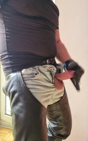 Leather Dick Porn - Cock in leather chaps - ThisVid.com