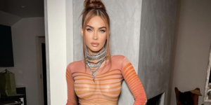 Megan Fox Boobs Porn - Megan Fox Wears Sheer Orange JPG Dress with Nude Nipple Pasties