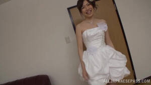 japanese bride china - An Asian girl in a wedding dress gets fucked by two guys | Any Porn
