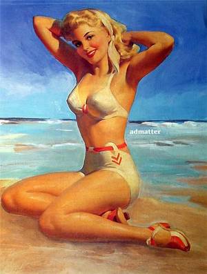circus vintage nude pinup - Art frahm pin-up girl poster! sexy blonde at ocean beach hot bikini pinup  print