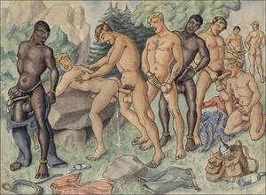 German Gay Porn 1930 - Gay Vintage Porn - 1930s German water color and ink, outdoors, orgy,  interracial, blackman, fuck,suck,gangbang,cumdump : r/gay_vintage