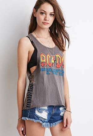 Amy Poehler Porn Lookalike - AC/DC cutout muscle tee at Forever 21