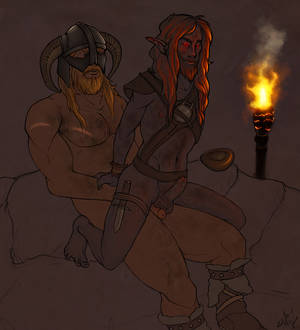 Dovahkiin Porn - dovahkiin dunmer male multiple_males skyrim the_elder_scrolls yaoi