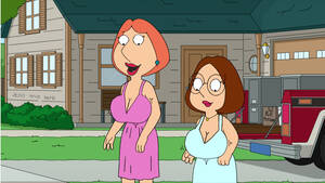 Family Guy Porn Lois Latex Suit - Rule 34 - 2girls accurate art style box breast expansion breast growth  cardboard box cleavage dress earrings expansion family guy ggedits graffiti  imminent incest imminent yuri lipstick lois griffin looking down meg