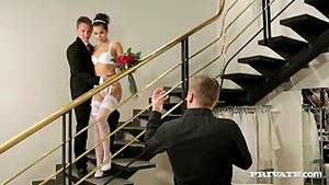 Double Penetration Bride Porn - Gorgeous bride is being fucked double on the stairs