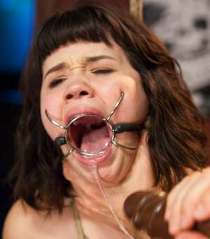 dental gag blowjob - gagging after forced dildo sucking