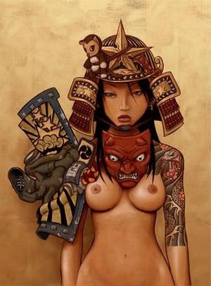 Japanese Female Warrior Porn - samurai girl 1 inspired by japanese wood block ukiyo-e Hokusai and  traditional japanese tattoos day of the dead mask art by deseo