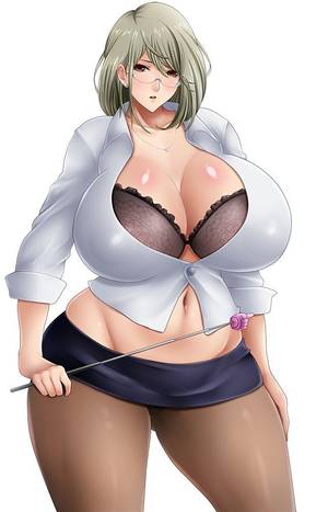 hentai plump pussy - bra breasts brown_eyes cleavage curvy glasses grey_hair huge_breasts  jewelry looking_at_viewer navel necklace original pantyhose parted_lips  plump ...