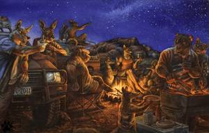 Anthro Car Porn - e621 2011 5_fingers alcohol anthro arthropod avian barbecue barefoot beak  beverage blotch bottle campfire can canine