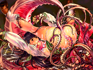 inuyasha kagome tentacles - mermaid (artist), higurashi kagome, inuyasha, 1girl, ass, assisted  exposure, blush, bra, breasts, bug, bukkake, censored, clothes lift,  colorful, creature inside, cum, cum on body, empty eyes, facial, group sex,  kneehighs, lingerie, long
