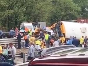 Middle School Bus Porn - New Jersey bus crash: Two dead and 43 injured after school vehicle collides  with dump truck | The Independent