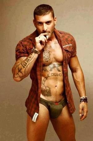 Latino Male Porn Star Tattoo - that's a lot of tattoos briefs bulge underwear man gay interest smoking  hunk jock beefcake masculine guy plaid shirt never looked so good