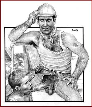 Gay Porn Art Drawings - Roger Payne - Think I'm gonna like this job. Gay ArtErotic ...