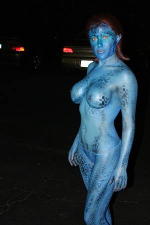 Mystique From X Men Porn - Mystique cosplay from X-Men - possibly featuring nude breasts.and body  paint.