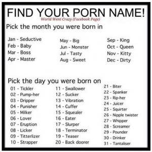 Funny Porn Names - For shits & giggles, use the chart to find your porn name!