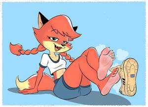 Anthro Fox Feet Porn - 94189 - safe, artist:kuroi_wolf, oc, oc:patty (fox-popvli), canine, fox,  mammal, anthro, barefoot, clothes, colored soles, crop top, feet, female,  fetish, foot fetish, hair, pigtails, shoe, soles, solo, solo female, sweat,  toes, topwear,