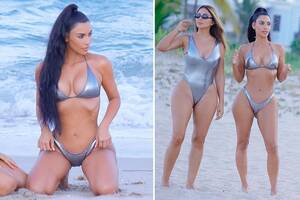naked kim kardashian at beach - Kim Kardashian is a silver siren in metallic bikini as she hits the beach  in Miami | The Irish Sun