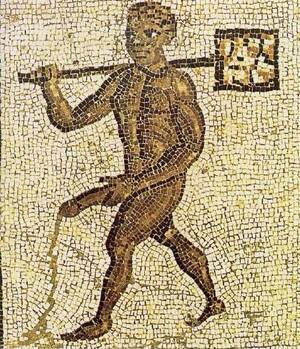 Black Slave Porn Art - Mosaic Porn showing a black slave with an extraordinarily long schlong.  Timgad (current Algeria), circa 1st century CE. : r/MosaicPorn