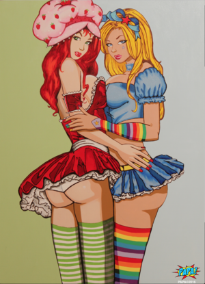 Cartoon Porn Strawberry Shortcake - Whimsical Strawberry Shortcake and Rainbow Brite Painting