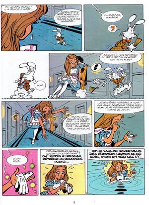 Alice French Comic - Here you can see how similar the hall of doors looks to the 1972 film. Alice  shrinks, again very sudden, into the tear lake. Thats it for this scene.