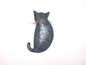 black cat scans bc series nude - Grey striped cat with movable hemp rope whiskers,WALL HANGING, decorative  cat,paper