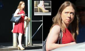 Naked Hillary Clinton Xxx - Chelsea Clinton spotted in NYC wearing red dress and nude heels | Daily  Mail Online