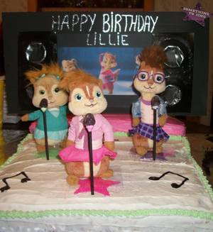 Chipmunks Sleepover Porn - Chippetts Birthday cake... background is black poster board with a picture  of the chipmunks.. made speakers out of foil cupcake pan wrapped in black  nylon.. ...