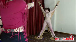 lost bet punishment - CFNF, lost bet video â€“ naked brunette plays target as two clothed girls  shoot her with foam darts