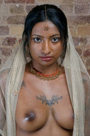 naked indian tattoo - Indian model with tattoos exposes her firm tits in traditional clothing -  PornPics.com
