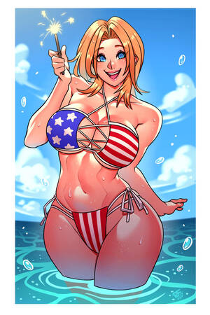 blue eyed beach bikini - Hentai Busty â€“ 1girl american flag bikini beach big breasts bikini blonde  hair blue eyes â€“ Hentai Busty