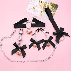 Nipple Ribbon Porn - adult sex toys training set Sexy bow bell nipple clip, butt plug, cat face  collar and leash couple tease sex toys porn toys - AliExpress