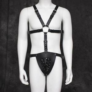 Bondage Lingerie Man - PU Leather Fetish Bondage Lingerie With Jockstrap Chastity Panties Body  Harness Hogtie Jumpsuit Men Bodysuit Adult