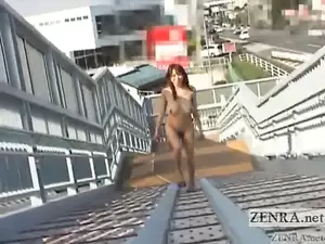 busty japanese in public - Subtitled busty Japanese public nudist goes for a walk | xHamster