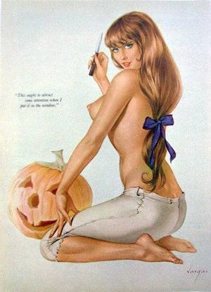 ebony pin up girls nude - VARGAS Girl Halloween Pumpkin Pin Up Print, Vintage Nude Art Wall Decor  Print, Mature