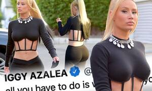 Iggy Azalea Ariana Grande Porn Captions - Iggy Azalea shows off post-baby body in tight black cut-out top | Daily  Mail Online