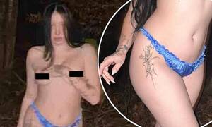 Noah Cyrus Porn - Noah Cyrus goes TOPLESS for very racy snaps in a tiny blue thong as she  poses barefoot in a forest in the dark | Daily Mail Online