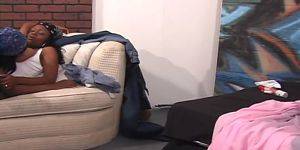 black sex on couch - Horny black lesbians have group sex on couch
