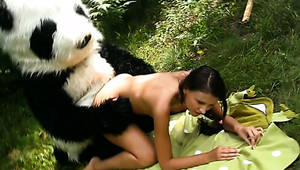 in panda costume - ... Sexy brunette chick Molly gets drilled hard in the forest by a dude in  Panda costume