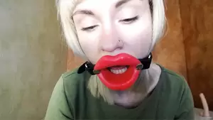 Mouth Gag Blowjob - Zooming in red lips open mouth gag for dildo-blowjob. | xHamster